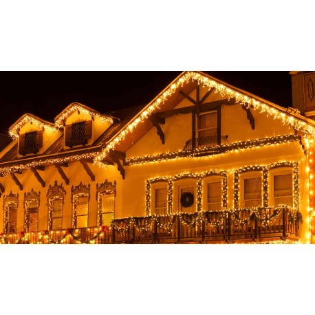 Vianočné exterierové led cencúle na osvetlenie domu – teplá biela 20m + flash efekt studená biela