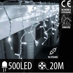 Vianočné exterierové led ozdobné cencúle osvetlenie domu - studená biela 20m