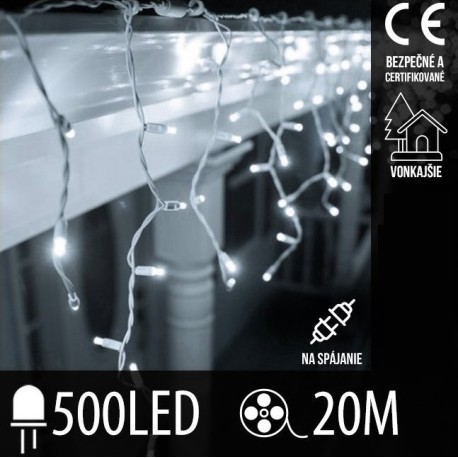 Vianočné exterierové led ozdobné cencúle osvetlenie domu - studená biela 20m