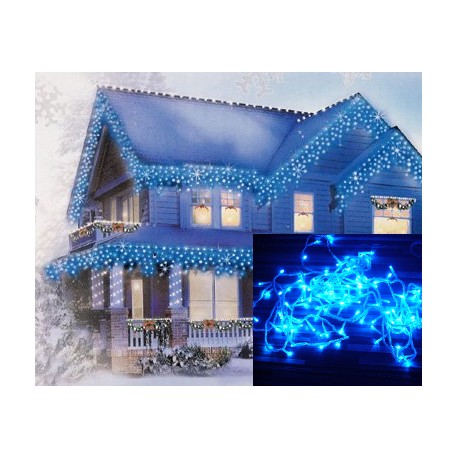 Vianočné exterierové led ozdobné osvetlenie domu - modré cencúle 6,5m